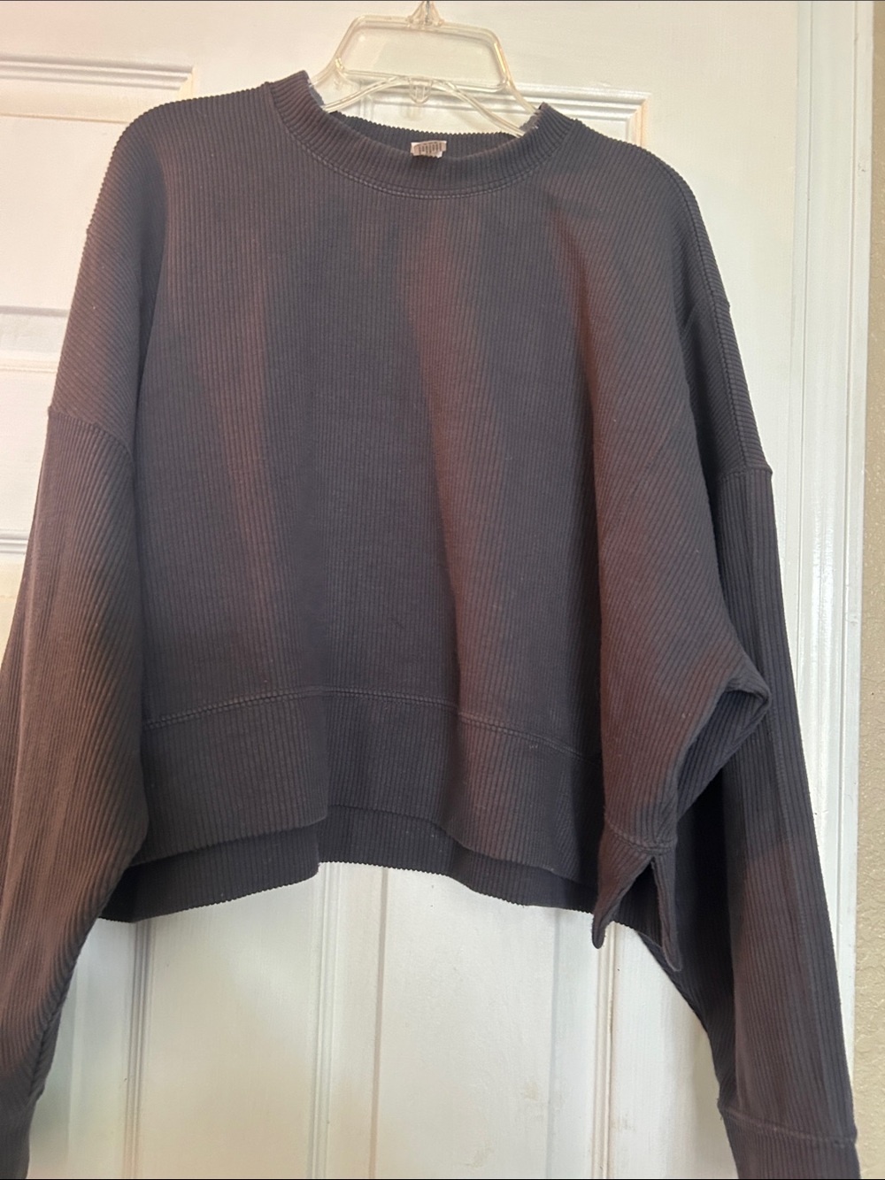 90 Degree By Reflex Mauve Ribbed Cropped Sweatshirt